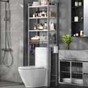 Over-The-Toilet Storage Rack, 4-Tier Bathroom Organizer Shelf Over Toilet with Adjustable Shelf and Basket, Freestanding Space Saver Bathroom Shelves Above Toilet for Room (Gray White), X-Large