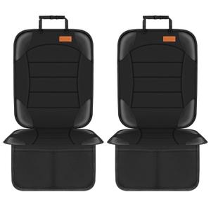 Siivton Car Seat Protector for Child Seat Cushion for Leather and Fabric Seats, 2 Mesh Pockets, Non-Slip Backing, Carseat Protectors for Vehicles, Baby, Pets (2 Pack) (Black)