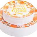 DaYammi 60PCS Orange Thanksgiving Plastic Plates White Gold Plate With Pumpkin and Leaves Design Gold Disposable Plates Include: 30 Dinner Plates 10.25" 30 Dessert Plates 7.5" for Thanksgiving Party