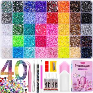 Bedazzling Kit 40000Pcs 40 Colors Resin Jelly Rhinestones, Multicolor 3mm Flatback Gems for Diamond Art, Bedazzler Kit with 4Pcs 10ml B7000 Jewelry Glue & Tools for DIY Nail Art Crafting Makeup Adults
