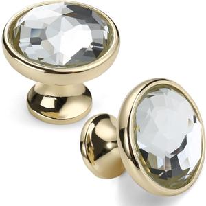 Asidrama 10 Pack Gold Kitchen Cabinet Knobs - Clear Crystal Dresser Knobs for Drawers (Single Hole Knob)