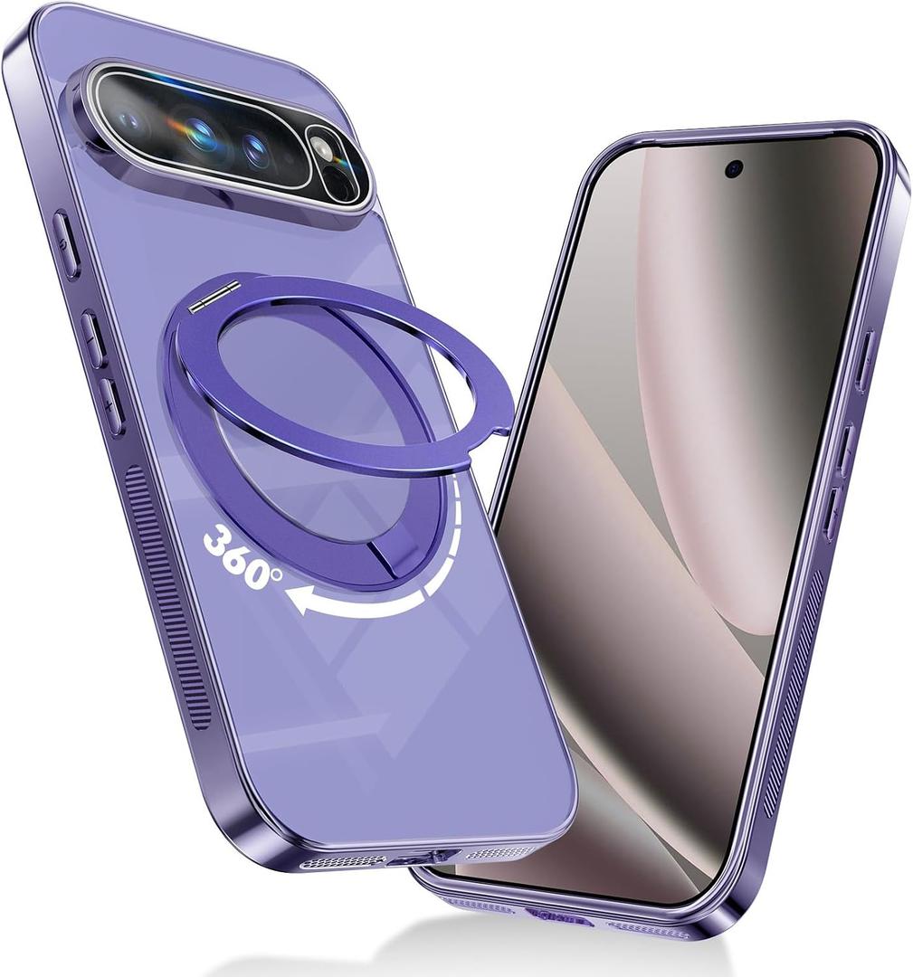 for Google Pixel 10 Pro XL Case with 360 Magnetic Stand&Ring Holder, [Fit for MagSafe][Full Camera Protection], Anti-Slip Rugged Matte Slim Shockproof Phone Cover, 6.8" Purple