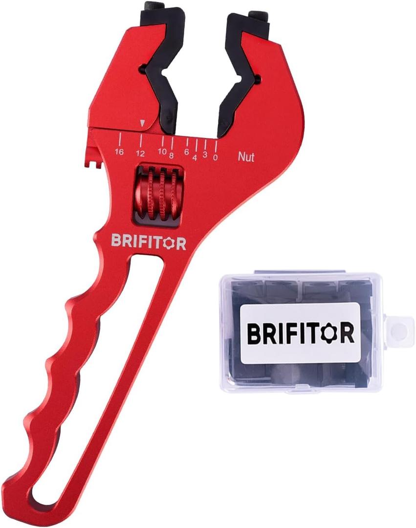 Non-Marring AN Fittings Wrench Adjustable Aluminum AN Wrench For 3AN-12AN Hose End Fittings With Replaceable Hex Type & Flat Type Jaw Clamps To Prevent Scratches on AN Fittings, Red.