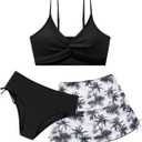 Girls Swimsuit with Skirt Twist Cross Bikini Set Teen Girls Swimming Bathing Suit with Adjustable Shoulder Straps (11-12 Years, Black)