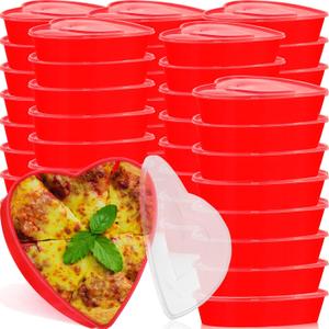 Hushee 48 Pcs Valentine's Day Heart Containers Plastic Food Storage Containers with Lids Heart Shaped Box Disposable Dessert Lunch Box for Valentines Restaurant Fruit Vegetable, 16.9 Oz/ 500 ml