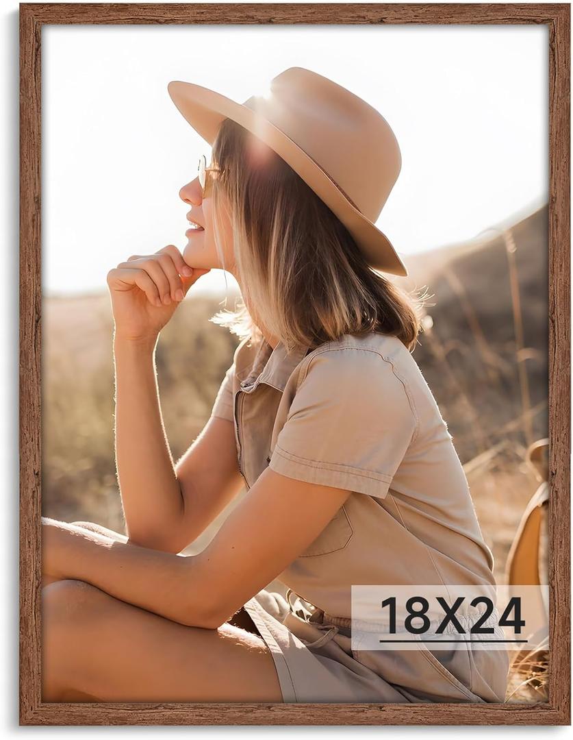 Light Walnut 18x24 - Single Frame - Rustic Woodgrain 18 x 24 Poster Frame with Plexiglass for Wall Gallery Display, 18x24 Picture Frame for Puzzles, Artwork, Photos and Posters - Ideal Christmas Day