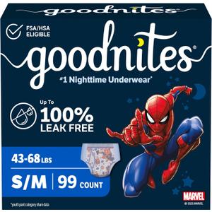 Goodnites Boys' Bedwetting Underwear, Size S/M (43-68 lbs), 99 Ct (3 Packs of 33)
