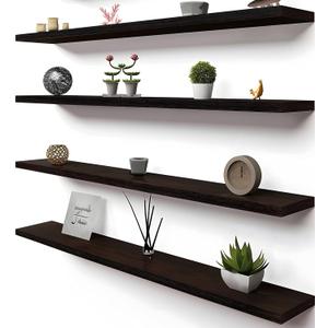 48 Inch Brown Wood Floating Shelves for Wall Rustic Wall Shelf for Bedroom Living Room Set of 4, 48Incn