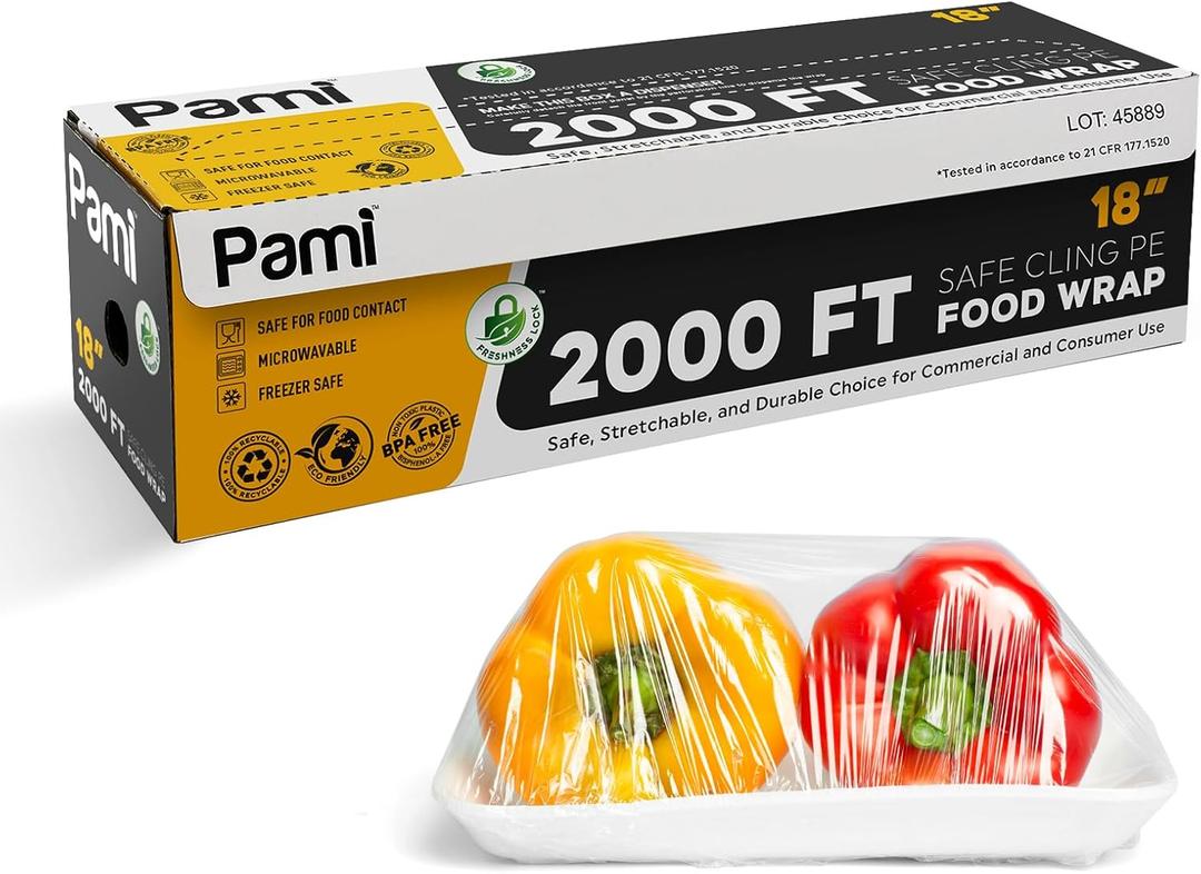 PAMI Plastic Food Wrap 18 Inch Wide X 2000ft, Clear Bpa Free Cling Wrap with Dispenser Box, Commercial Food Wrap Microwave Freezer Safe