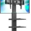 FITUEYES Iron Base Universal Floor TV Stand with Swivel Tilt, TV Mount Stand for 32-75 Inch Screens, Corner TV Stand with Height Adjustable Entertainment Shelves (Black)