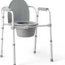Medline 3-in-1 Steel Bedside Commode, Standard Seat, Sturdy Folding Frame, 7.5 QT. Bucket, 350 lb. Weight Capacity, Clip-on Seat, Easy Cleaning, Tool-Free Assembly, Gray