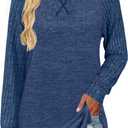 JomeDesign Long Sleeve Shirts for Women Crew Neck Sweatshirts Lightweight Sweaters Side Split Loose Casual Blouses (Medium, Blue)