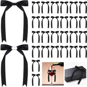 30pcs Black Bow for Crafts 5"7Gift Bow,Self-Adhesive Gift Wrap Bows,Black Bow Decor,Ribbon Bows,Double Sided Tape for Gift Wrapping,Crafts,Wedding,Christmas,Birthday Bow Decor(1in Wide)