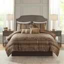 Madison Park Bellagio Cozy Comforter Set - Luxurious Jaquard Traditional Damask Design, All Season Down Alternative Bedding with Matching Shams, Decorative Pillow, King(104"x92"), Brown/Gold 7 Piece