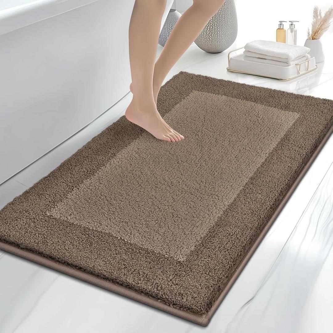 Bathroom Rugs 30" x 46", Non-Slip Extra Soft Absorbent Bath Rugs, Machine Washable Quick Dry Bath Mats for Bathroom Floor, Shower, Bathtub and Sink, Grayish Brown & Coffee