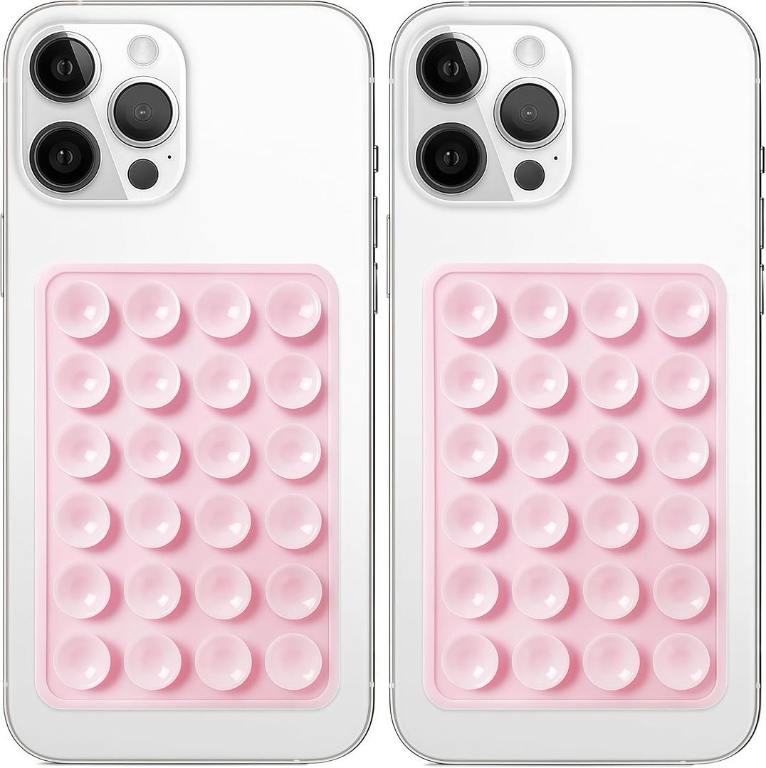 Galundge 2 Pack Silicone Suction Phone Case Mount, Non Slip Sticky Grip for Cellphone, Silicon Adhesive Suction Cup Mount, Strong Grip Holder for Selfies and Videos (Light Pink)
