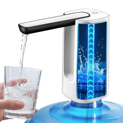 Foldable Water Dispenser for 5 Gallon Bottle, Electric Water Pump for 5 Gallon Jug Rechargable Portable Automatic Low Decibel for Camping Travel Home Kitchen Office (White)