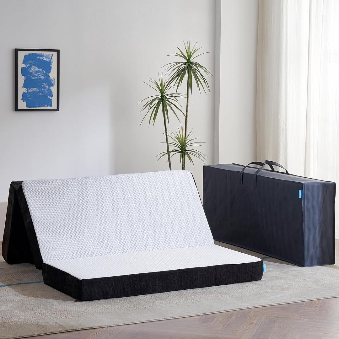 Odorless Foldable Mattress Queen Size 80" x 60" x 6", 6 Inch Folding Foam Mattress with Storage Bag, Fiberglass Free Trifold Memory Foam Mattress for RV, Guest Bed