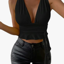 Women Cowl Neck Halter Tops Sexy Draped Front Low Cut Backless Tank Top Ruched Open Back Going Out Crop Tops L