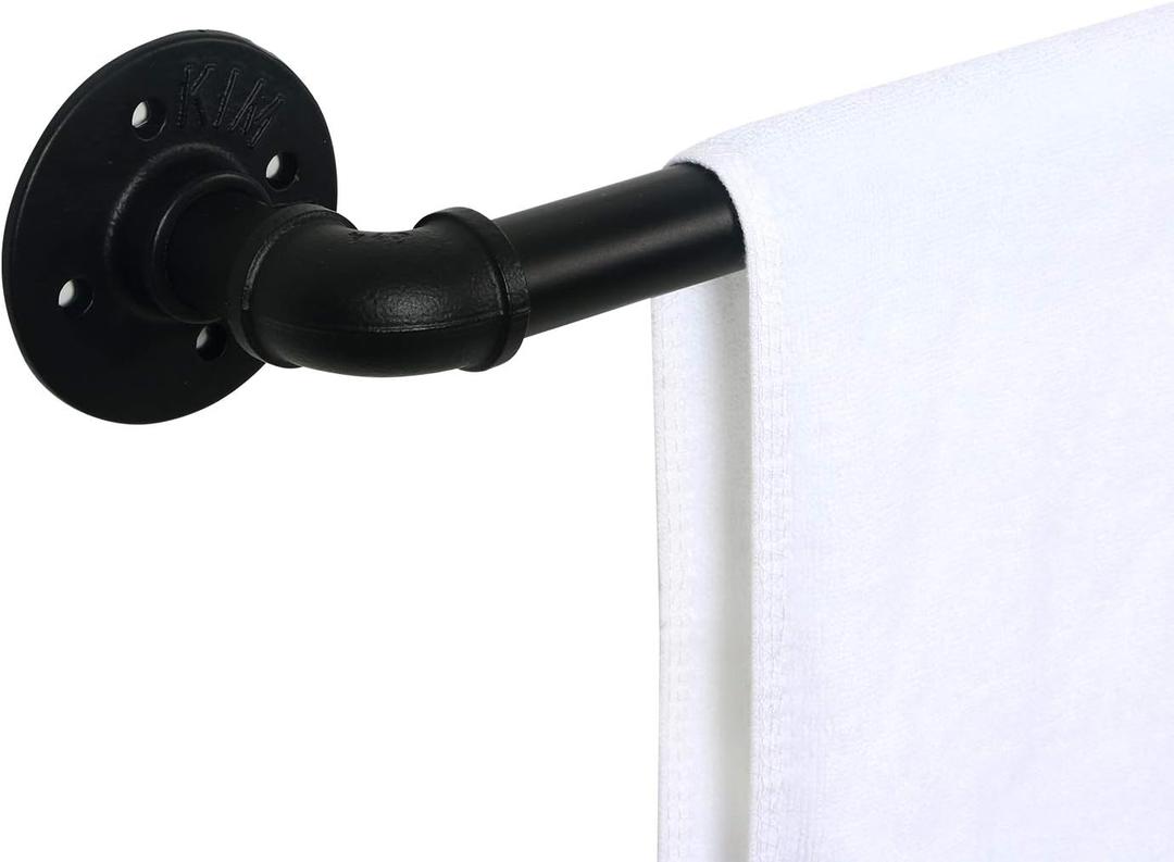 HouseAid 24 Inch Industrial Pipe Towel Bar, Farmhouse Rustic Towel Holder, Vintage Style Towel Rod for Bathroom, Wall Mounted, Matte Black