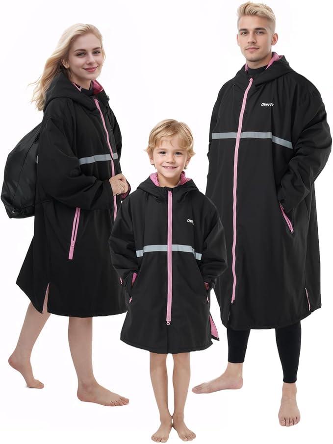 Owntop Swim Parka Adult Kids | Waterproof & Quick-dry | 2-Way Zipper | Oversized Hooded Changing Robe for Beach Pool M