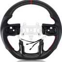 Real Carbon Fiber Steering Wheel D-shaped With Heating functionNappa Perforated Leather Flat-bottom Steering Wheel For Dodge RAM 1500 TRX 2021-2024 -With Paddle Holes