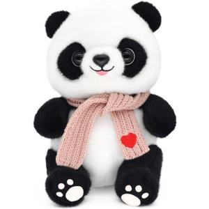 9.8'' Panda Dolls with Love Heart Scarf, Soft Stuffed Plush Animal Toys Plushies Birthday Gifts for Her/Girlfriend Lover Mom Kids (Pink)