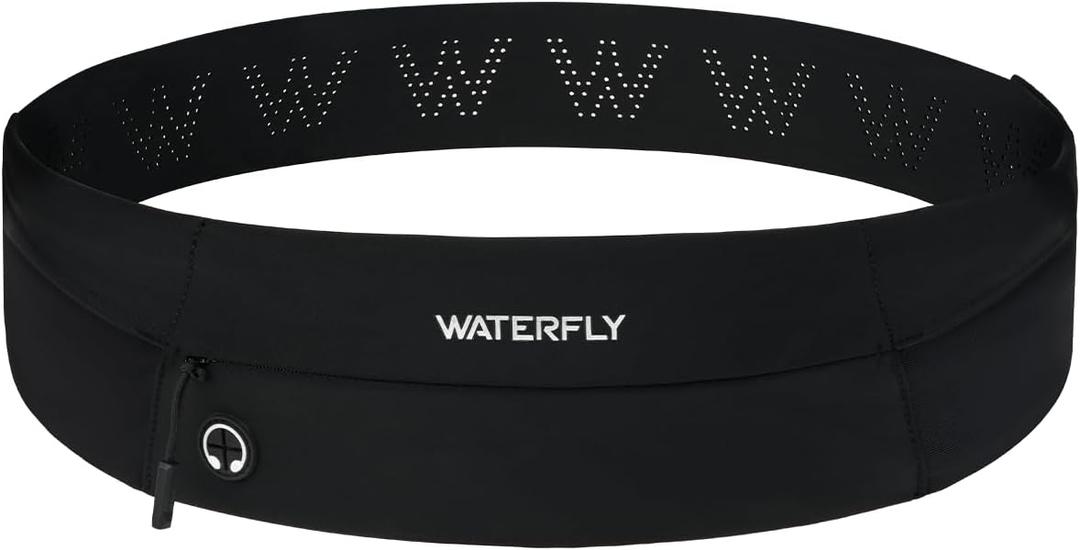 WATERFLY Running Belt Fanny Pack: Slim Waist Bag for Men Women, Workout Fitness Phone Holder for Exercise Marathon Jogging-Black