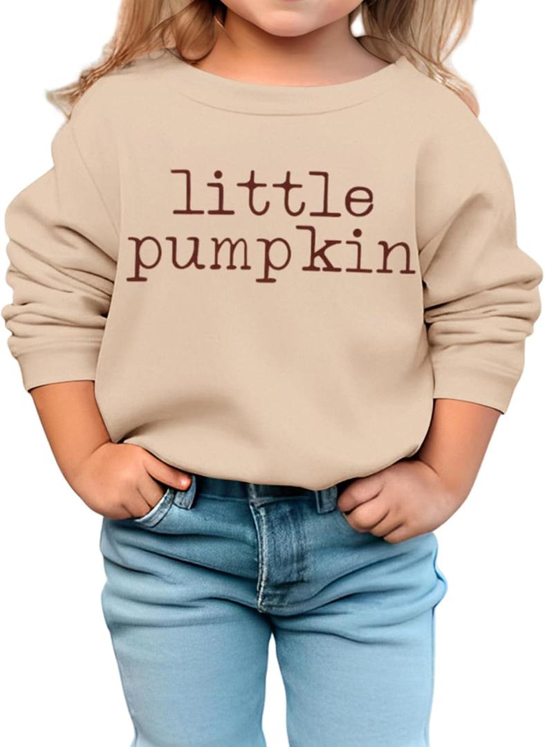 Toddler Baby Girls Halloween Sweatshirt Little Pumpkin Crewneck Pullover Tops Long Sleeve Outfit Shirt Fall Clothes(Apricot,18-24Months)