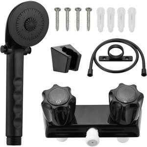 RV Shower Faucet with Handheld Showerhead & Hose, 4" ABS Shower Valve Diverter, Leak & Rust Resistant for RV Camper Motorhome Travel Trailer (Black, Indoor/Outdoor Use)