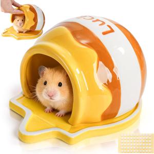 Honey Hamster Hideout, Ceramic Small Pet Hideaway House, Guinea Pig Habitat Decor, Cute Syrian Hut, Chinchilla Cage Accessories for Dwarf Hamsters, Mice, Rats, Toads