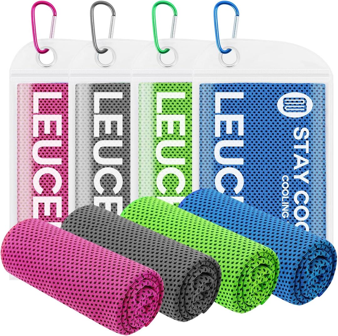 4 Pack Cooling Towels (40"x12"), Cooling Towels for Neck and Face, Gym Towel for Working Out, Soft Breathable Microfiber Ice Towel for Yoga Sport Running Golf (Dark Blue/Green/Rose Red/Dark Grey)