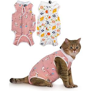 ANWA 2 Pack Cat Recovery Suit - Breathable Cat Onesie for Cats After Surgery Female, Kitten Surgery Recovery Suit Female Abdominal Wounds Medium