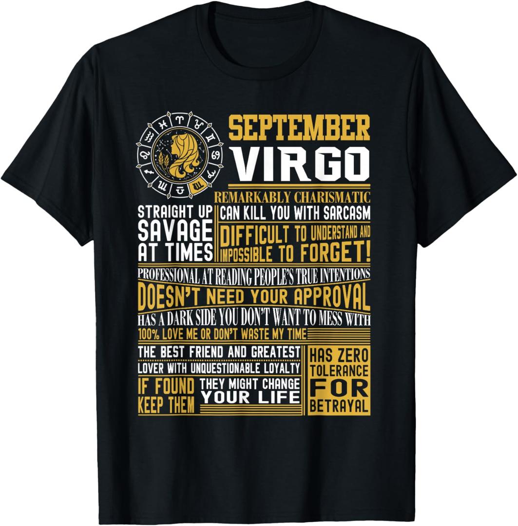 Best Born in September Virgo Facts Shirts for Mens, Womens T-Shirt, Small 