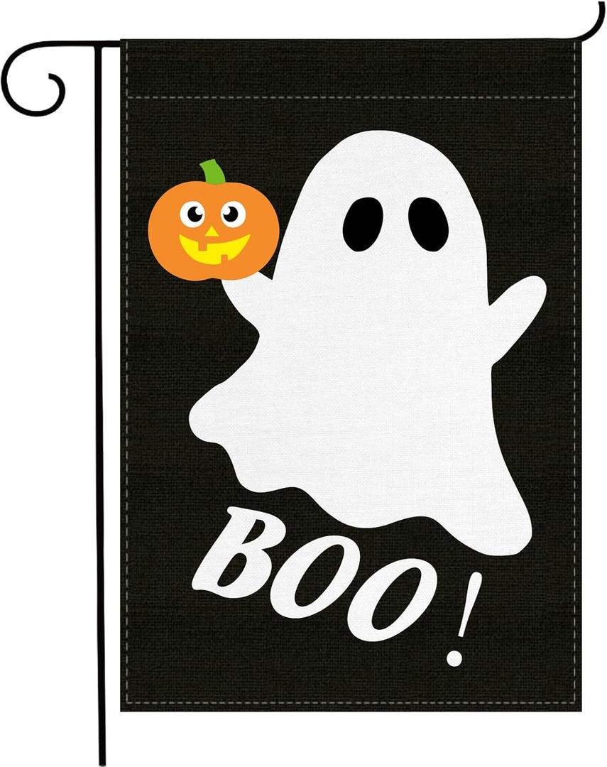 7 x Jxuane Halloween Garden Flag, 12x18" Double Sided Pumpkin Ghost Boo Flag, Black and Orange, 1 Pack