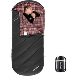 KingCamp Sleeping Bag for Adults, Cold Weather & Warm Extra Wide Big & Tall XL Portable Waterproof Flannel Sleeping Bags, Essentials Gear Accessories for Camping Backpacking Hiking Indoor & Outdoor (Thermal Pod 4.6lbs Black)