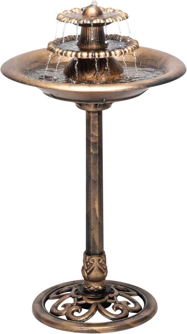 Alpine Corporation TEC106-BZ 35 Tall 3-Tier Pedestal Water Fountain with Birdbath in Vintage  Outdoor Garden Fountain for Yard, Patio, Deck Decoration, Bronze