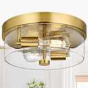 Flush Mount Ceiling Light Fixtures, 2-Light Gold Ceiling Mount for Farmhouse with Seeded Glass Lampshade, Industrial Flush Mount Light Fixture Farmhouse for Hallway, Kitchen, Entryway and Foyer