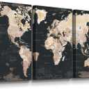 Office Wall Art for Living Room Bedroom Wall Decor Framed World Maps Black White Brown Pictures for Wall Decorations Vintage Decor (Overall 48''W x 24''H)