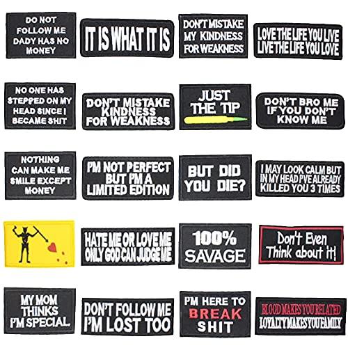 U-Sky Sew or Iron on Embroidered Patches | 20 Attitude Slogans Designs | Edgy Sarcastic Humorous Motto | Alternative Fashion Quotes | Jackets Caps Hats Bags Denim Jeans | Multiple Sizes 20PCs Pack