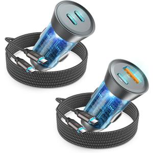 2-Pack 90W USB C Super Fast Car Charger, Dual-Port [PD/PPS 45W & QC 45W] Car Cigarette Lighter USB Charger Adaper for Samsung Galaxy S25 Ultra/S25+/S24 Ultra/S23+/S22,Note 20/10+,Tab S9/S8, iPhone 15 (Blue)