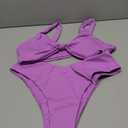 geluboao Bikini Set for Women Solid V Neck Knot Front Push Up High Leg Thong Two Piece Swimsuit (Medium, Purple)