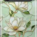 for iPhone 17 Pro Max Case Cute - Wireless Charging Compatible - Dual-Layer Hard Shell + Silicone Cover - Aesthetic Protective Phone Case for Women - Vintage Magnolia Flowers