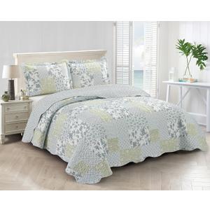 Brilliant Sunshine Multi Blue and Beige Floral Patchwork, 3-Piece Quilt Set with 2 Shams, Reversible Bedspread, Soft Lightweight Coverlet, All-Season, Full/Queen, Blue White (Quilt Set Queen)