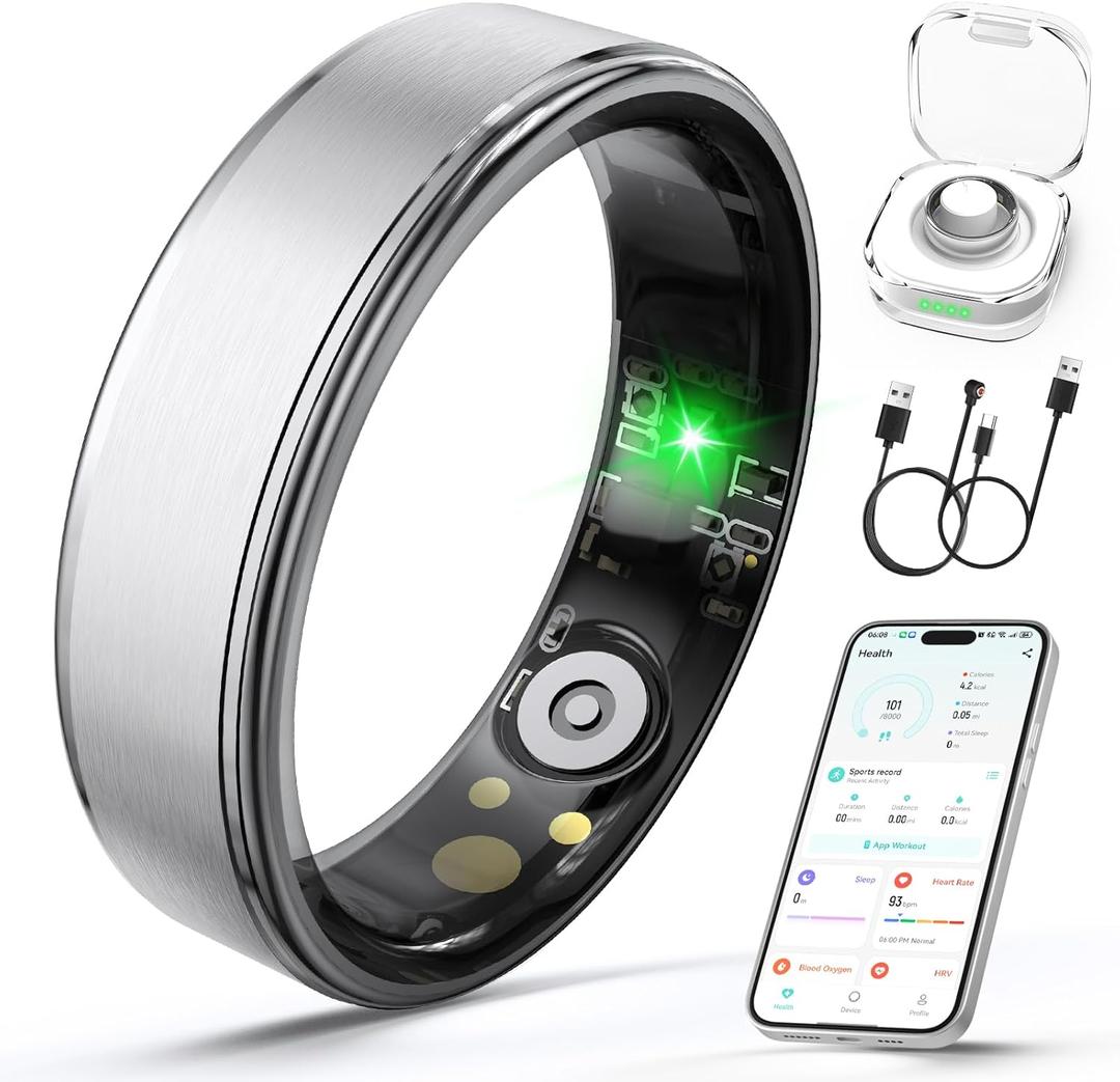 Smart Ring for Women Men, Health Fitness Tracker Ring with Heart Rate/Sleep Tracker/Blood Oxygen/HRV/Stress/Calorie/Steps, IP68 Waterproof for iOS & Android, No APP Fees(Silver,10#)