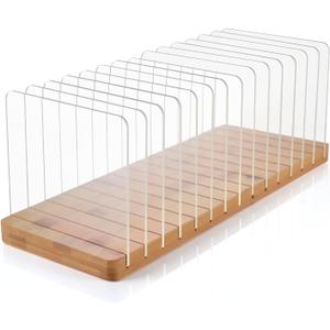 DOSTATNI File Organizer 16.14*5.9*0.78 inches, Wood & Acrylic Storage Rack, 14 Compartments Mail Sorter Organizer for Desk, Desk Top File Organizer Stand for Office