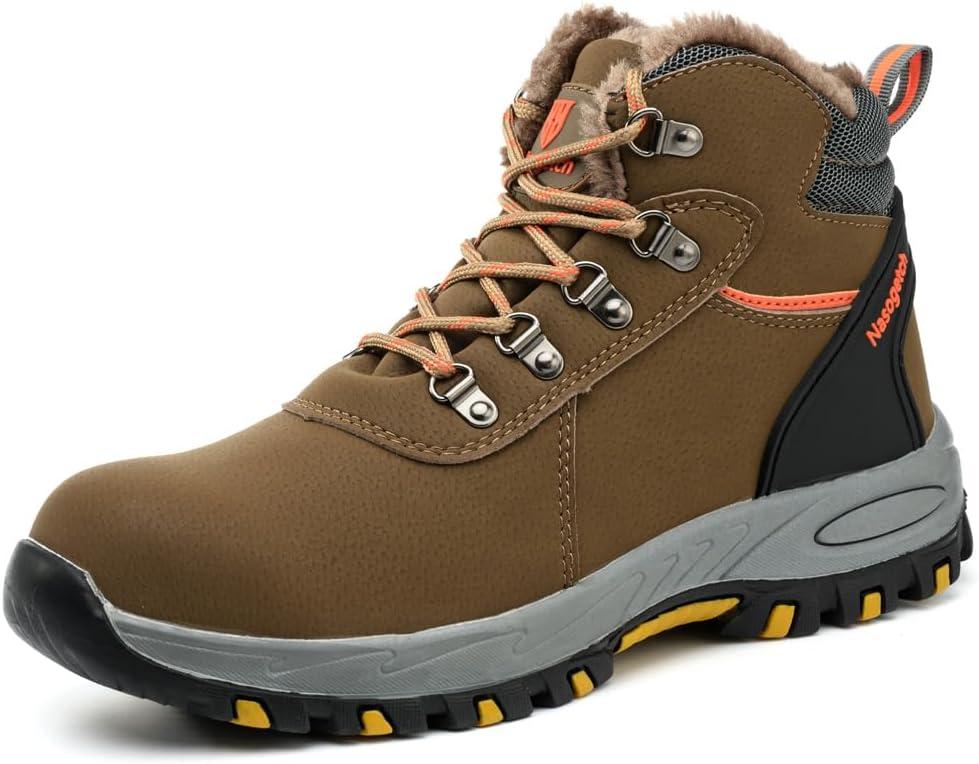 Nasogetch Steel Toe Boots for Men Women Work Boots Comfortable Lightweight Steel Toe Shoes Puncture Proof Non Slip Work Shoes Fleece-Lined (11.5 Women/10 Men, Khaki)