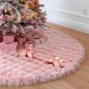 72 Inch Pink Christmas Tree Skirt, Large Faux Fur Fluffy Plush Tree Skirt for 7.5-13 ft Christmas Tree, Xmas Holiday Party Decoration with Elegant Bow