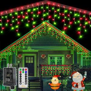 Ollny Icicle Lights for Outside 504LED 41FT, Red and Green Christmas Light with Remote 8Modes Timers Waterproof, Plug in Connectable Hanging Lights for Outdoor Indoor House Roof Holiday