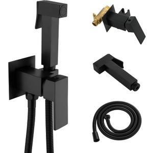 SHAMANDA Warm Water Bidet Sprayer for Toilet with Hot and Cold Brass Rough-in Valve, Stainless Steel Handheld Bidet Attachment Set for Feminine, Pets and Baby Diaper Wash, Matte Black, BDS08-7